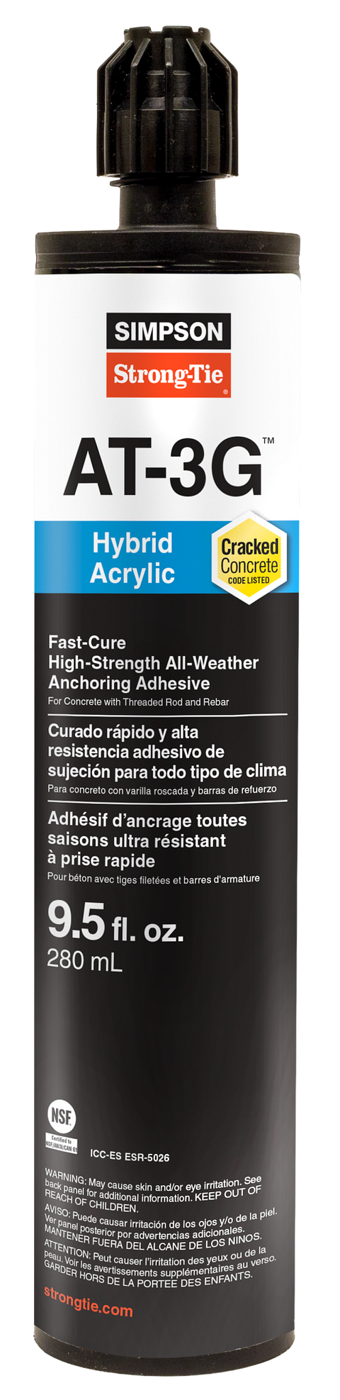 AT-3G™ 9.5-oz. High-Strength Acrylic Anchoring Adhesive Cartridge w/ Nozzle (Pack of 6)