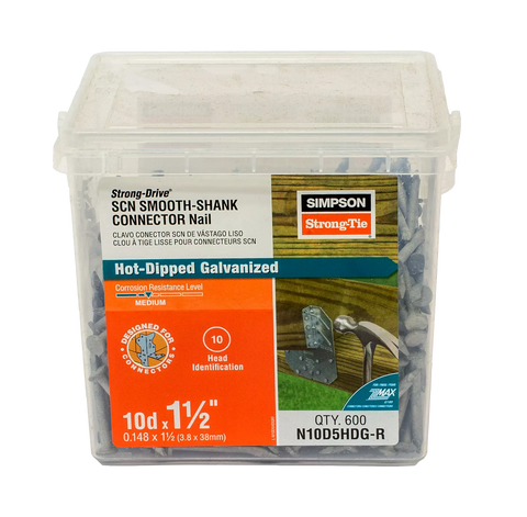 Strong-Drive® SCN SMOOTH-SHANK CONNECTOR Nail — 1-1/2 in. x 0.148 in. HDG (Pack of 3600)