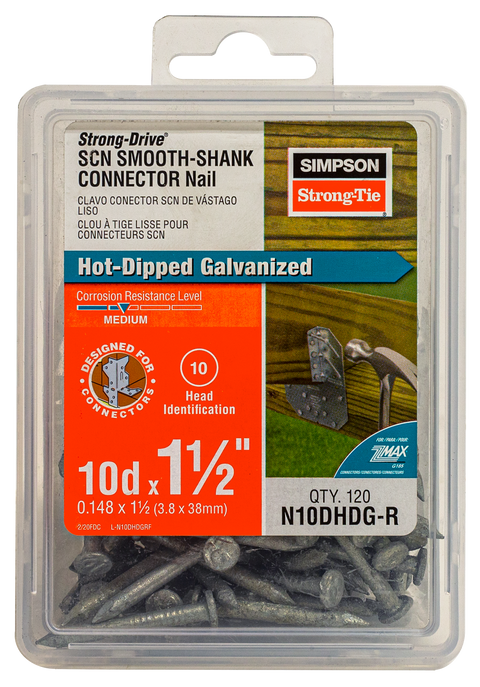 Strong-Drive® SCN SMOOTH-SHANK CONNECTOR Nail — 1-1/2 in. x 0.148 in. HDG (Pack of 1200)
