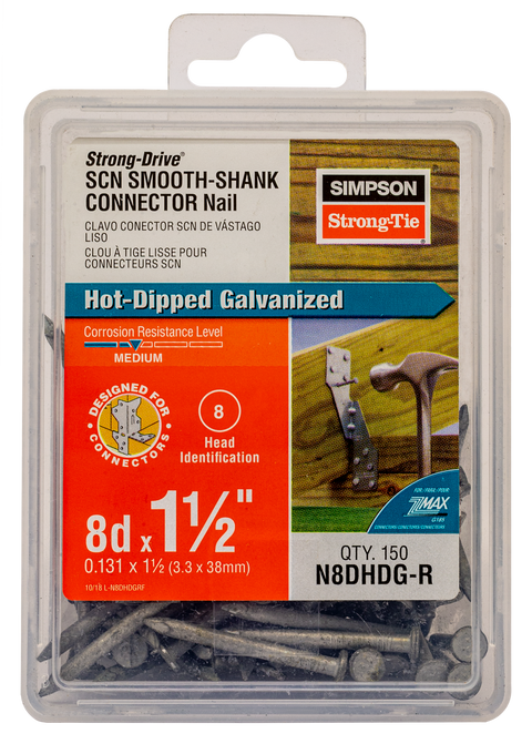 Strong-Drive® SCN SMOOTH-SHANK CONNECTOR Nail — 1-1/2 in. x 0.131 in. HDG (Pack of 1800)