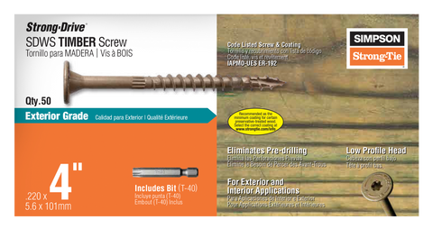 Strong-Drive® SDWS™ TIMBER Screw (Exterior Grade) — 0.220 in. x 4 in. T40, Tan (50-Qty)