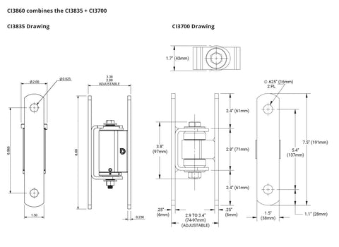 Shut-It Badass Center-Mount Bolt-On Self-Closing Hinges Set